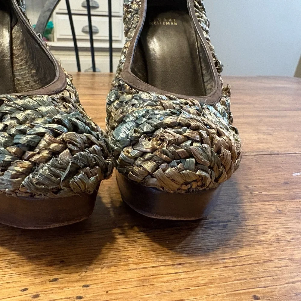 Stuart Weitzman Fairycore Natural Raffia Swoon Platform Heel Size 9.5